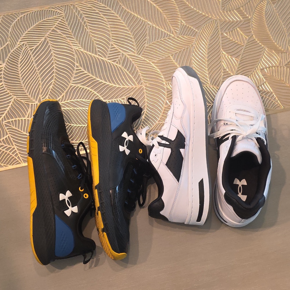 Under Armour Bundle 2x1 Black & White Sneakers and Yellow Accents Men Like New - Picture 3 of 3
